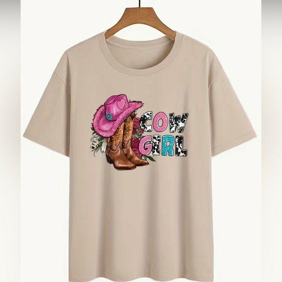 Cowgirl Print T-Shirt, Short Sleeve Crew Neck Casual Top For - Picture 2 of 6